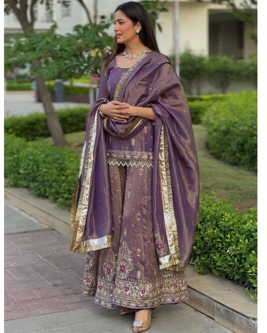 Enchanted Elegance The Exquisite Purple Embroidered Set for Timeless Celebrations