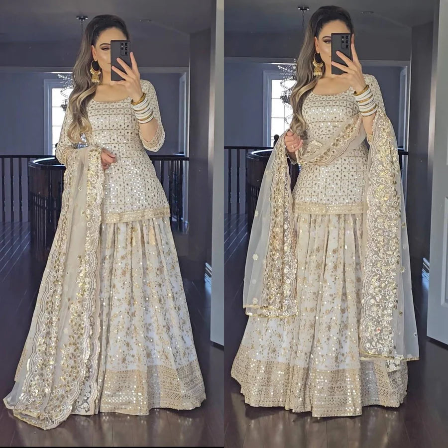White Colour New Party Wear Look Top Lehenga and Dupatta With Heavy Embroidery Work Set