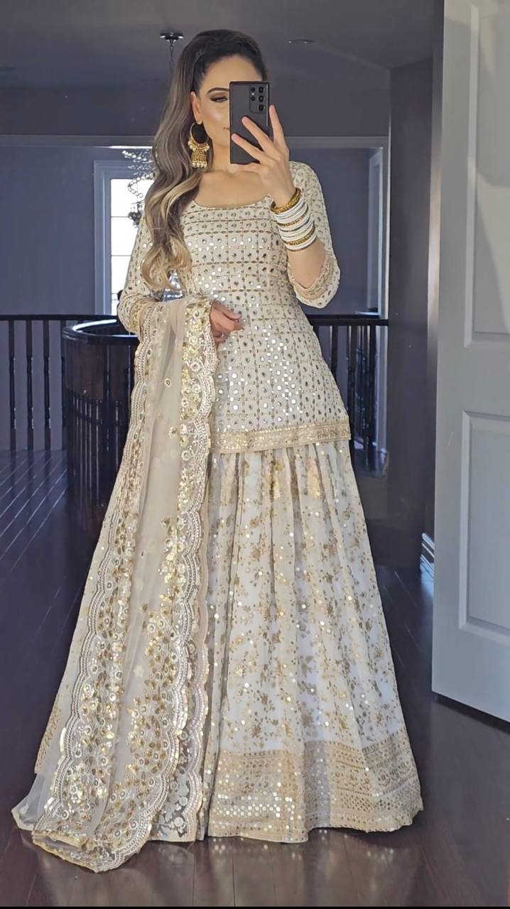 White Colour New Party Wear Look Top Lehenga and Dupatta With Heavy Embroidery Work Set