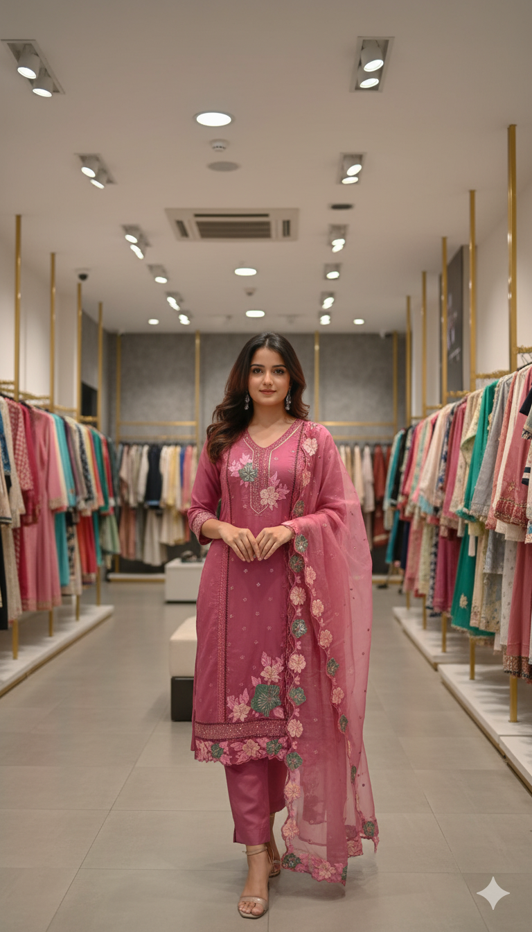 SF | wedding guest georgette suit set with net dupatta – position print