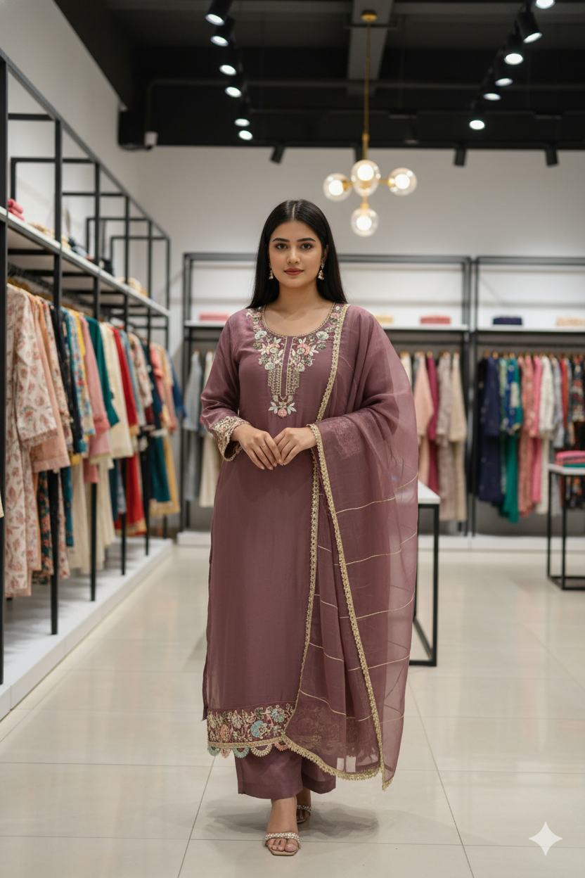 SF| Shimmer Suit | Pure Zardozi & Contrast Chiffon Dupatta