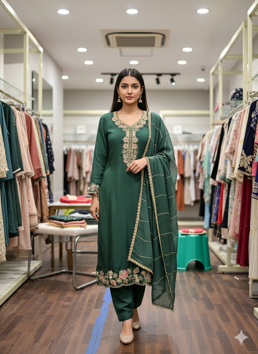 SF | Armani Satin Lehenga | Hand Work Blouse, Net Dupatta